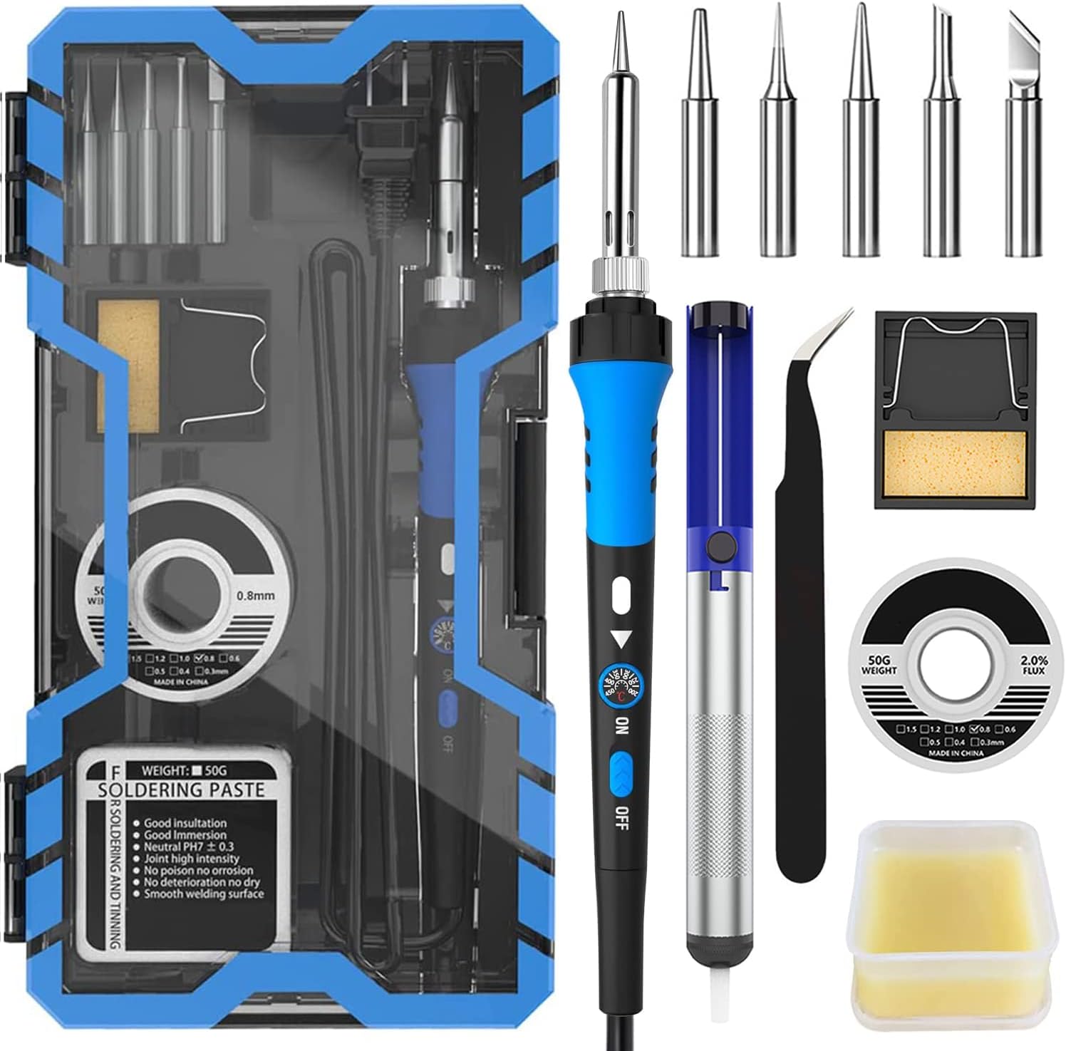 Saldatore Kit, 60W Kit di Saldatura a Stagno 13 in 1,Con interruttore ON/OFF, Temperatura Regolabile 200℃〜450℃ con, 5 Punte 